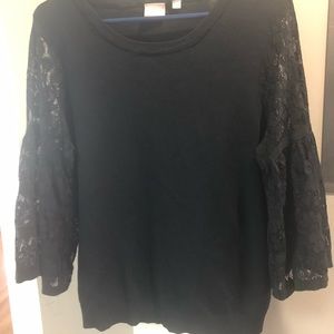 Light weight sweater top with sheer lace sleeves